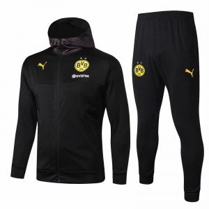Kit treinamento com capuz oficial Puma Borussia Dortmund 2019 2020 preto 