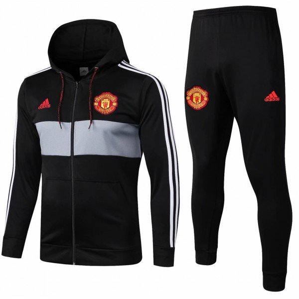 Kit treinamento com capuz oficial Adidas Manchester United 2019 2020 preto