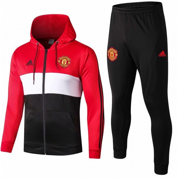 Kit treinamento com capuz oficial Adidas Manchester United 2019 2020 Vermelho e preto