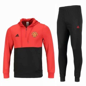 Kit treinamento com capuz oficial Adidas Manchester United 2018 2019 Vermelho e preto